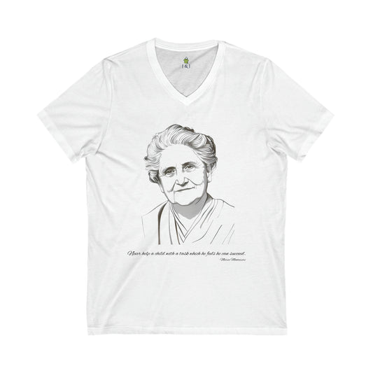 Maria Montessori Sketch with Quote - Short Sleeve V-Neck Tee