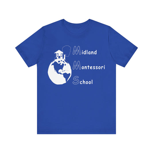 Midland Montessori School All White Logo - Unisex Jersey Short Sleeve Tee